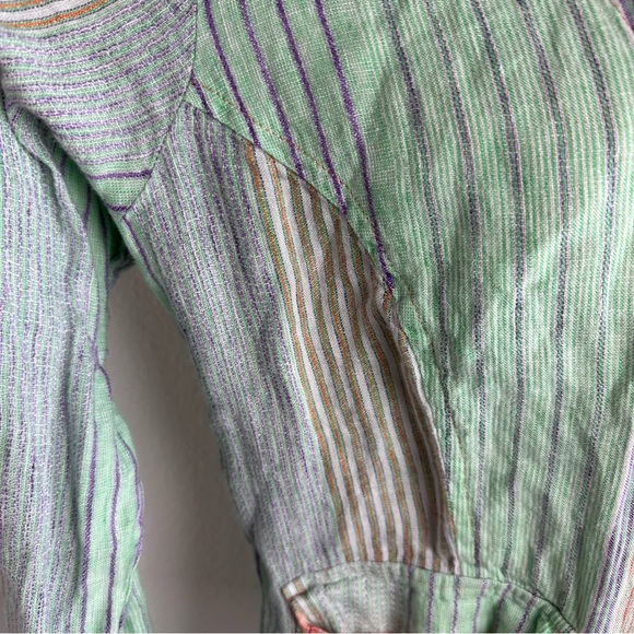 Flax Multicolored Striped 100% Linen Button Front Flap Front Pockets Blazer M? - Picture 8 of 16